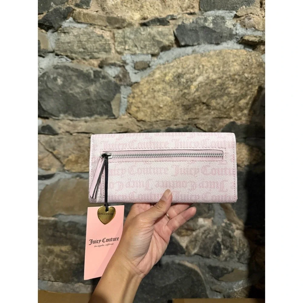 Juicy Couture Her Majesty Single Gusset Flap Clutch Wallet Chiffon Pink NEW